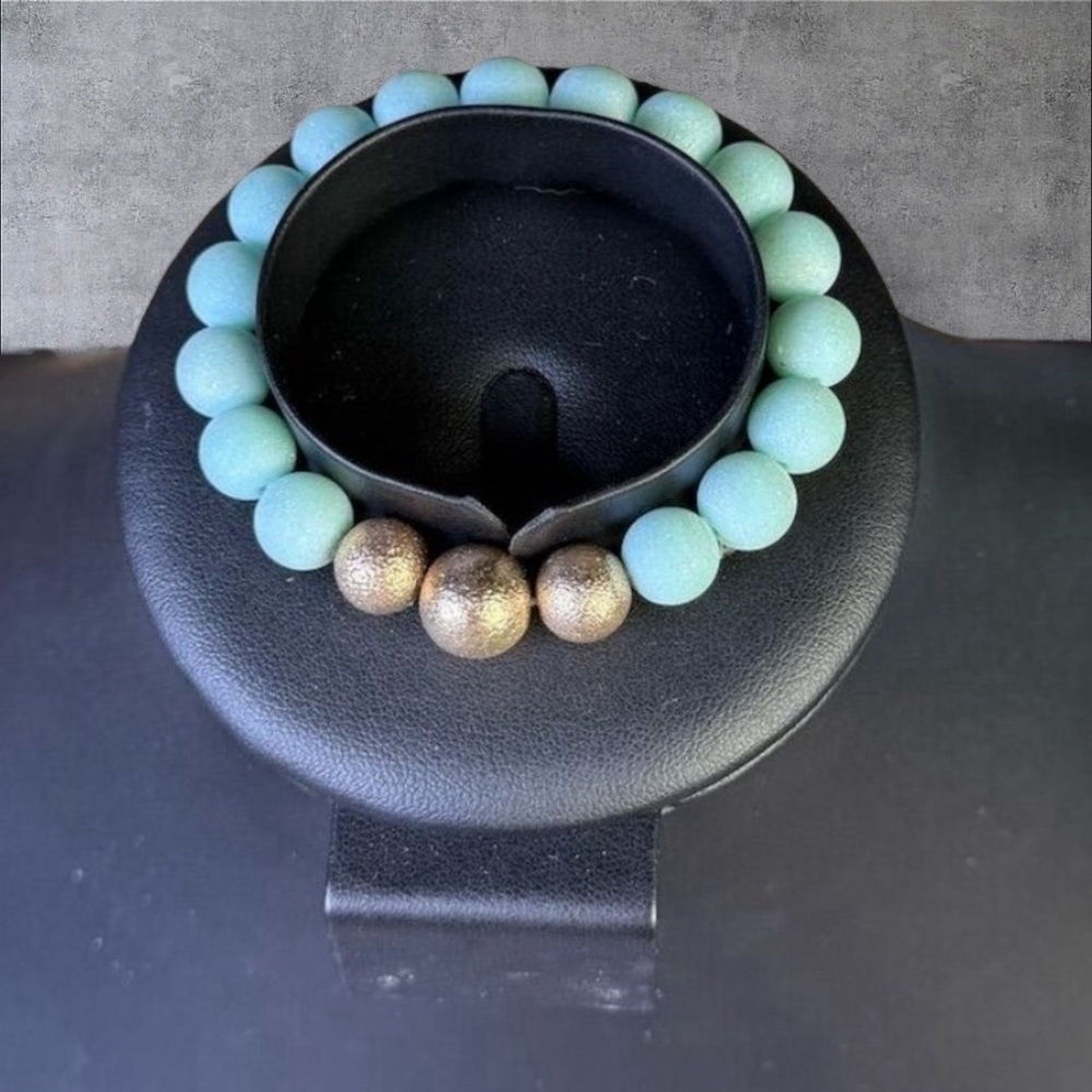 203. Multicolor Beaded Stretch Bracelet with Gold Accents